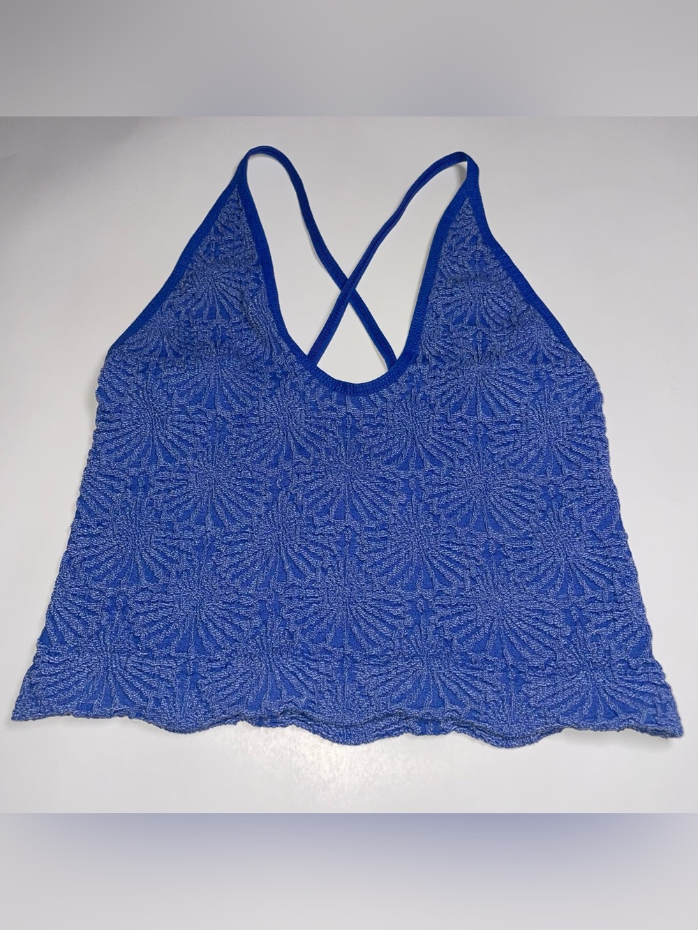 By Together O/S Blue Shell Pattern Crop Top Summer Boho Clean Girl Coastal